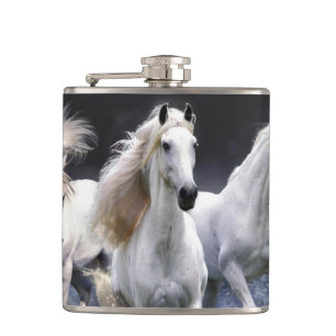Horses running  throw pillow hip flask