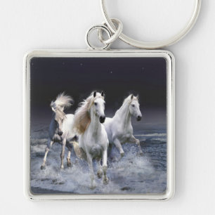 Horses running throw pillow key ring