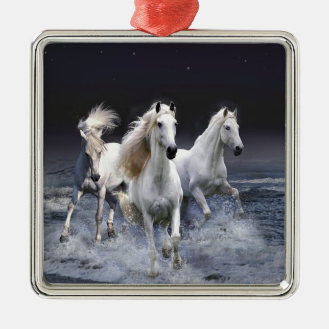 Horses running  throw pillow metal tree decoration (Front)
