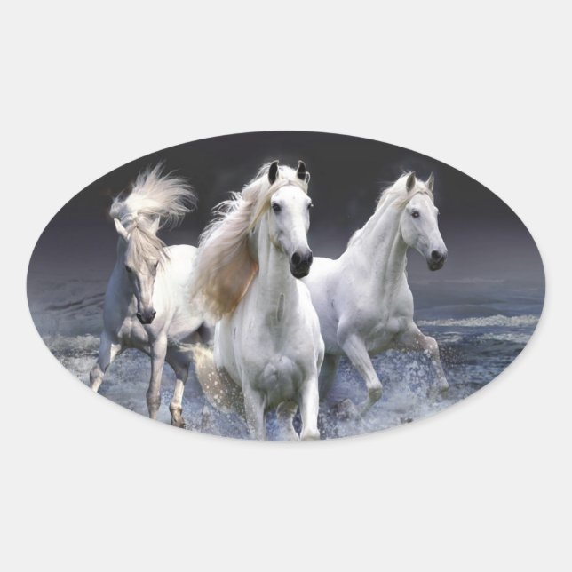 Horses running  throw pillow oval sticker (Front)