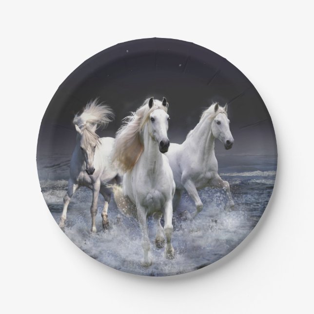 Horses running  throw pillow paper plate (Front)