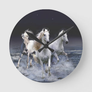 Horses running  throw pillow round clock