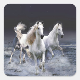 Horses running throw pillow square sticker