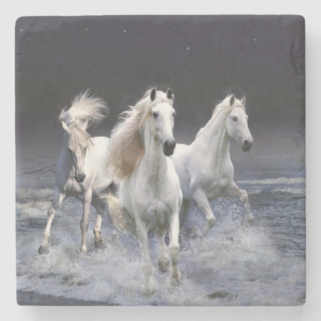 Horses running  throw pillow stone coaster (Front)