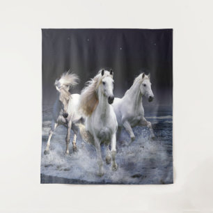 Horses running throw pillow tapestry