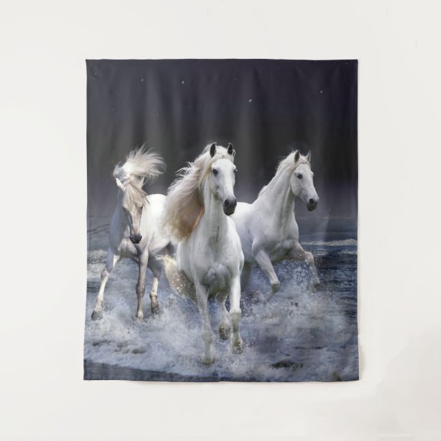 Horses running  throw pillow tapestry (Front)