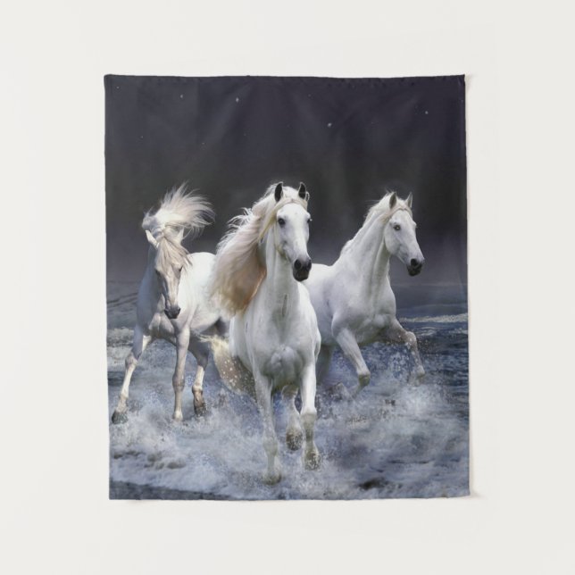Horses running  throw pillow tapestry (Front)