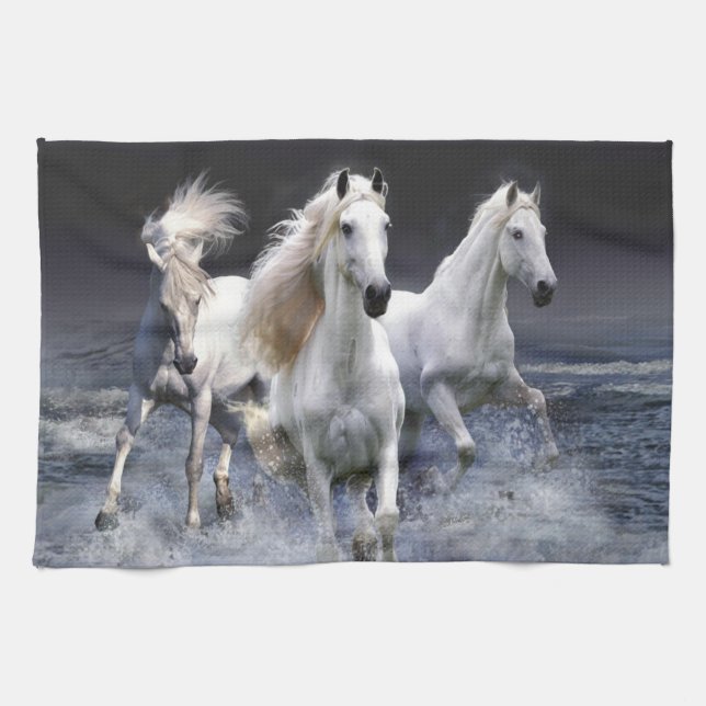Horses running  throw pillow tea towel (Horizontal)