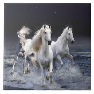 Horses running  throw pillow tile