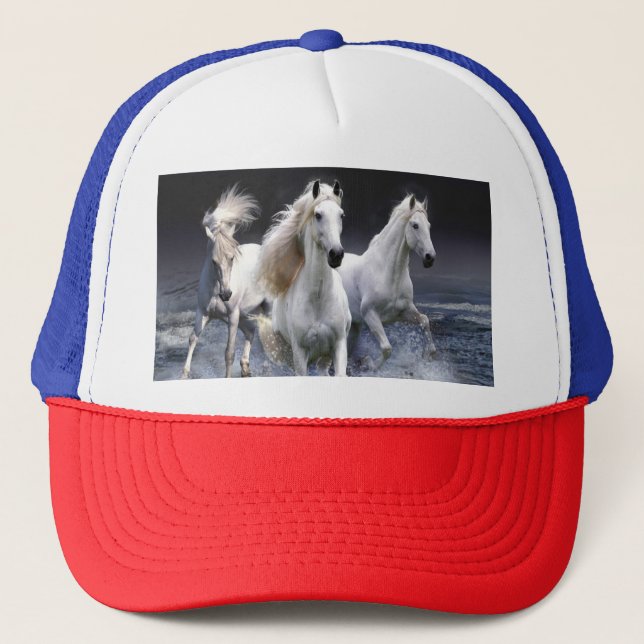 Horses running  throw pillow trucker hat (Front)