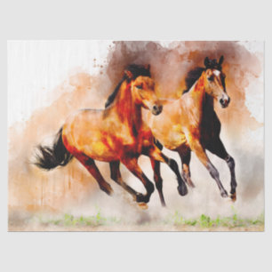 Horses Running Watercolor Decoupage Art  Tissue Paper