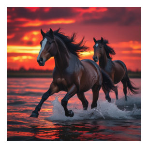 Horses Running Wild Beneath a Fiery Sky Photo Print