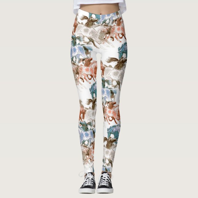 HORSES RUNNING WILD. MODERN  CLASSIC HORSE ART LEGGINGS (Front)