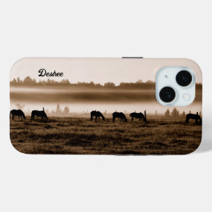 Horses Rustic Vintage Sepia Texture iPhone 15 Case