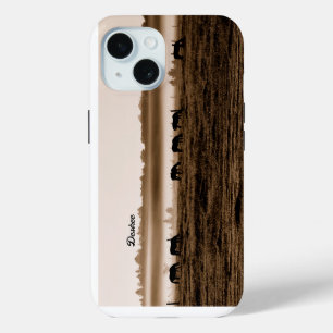 Horses Rustic Vintage Sepia Texture iPhone 15 Case
