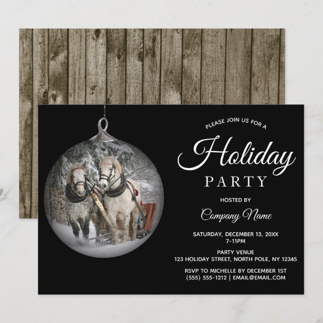 Horses & Rustic Wood Corporate Holiday Party Invitation (Front/Back)