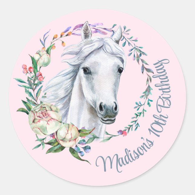 Horses saddle up cowgirl birthday personalised classic round sticker (Front)