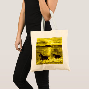 Horses Seashore Seaside Sunset Tote Bag