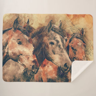 Horses Sherpa Blanket