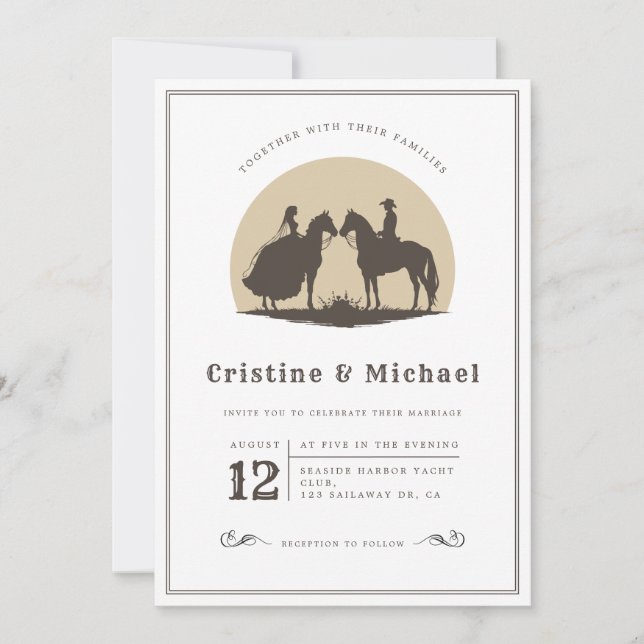 horses silhouette Cowboy wedding Invitation (Front)