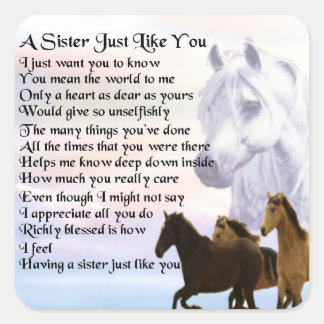 Horses Sister Poem Square Sticker