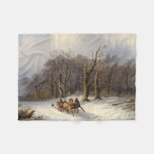 Horses Sleigh Ride Forest Winter Fleece Blanket