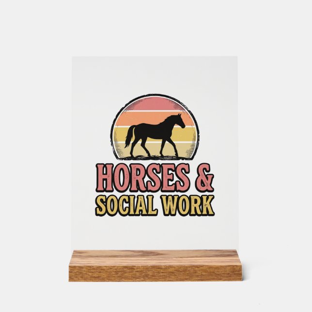 Horses & Social Work Retro Sunset Vector Design_1 Acrylic Sign (Front)