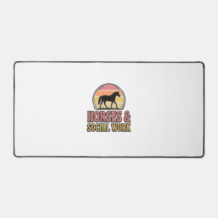 Horses & Social Work Retro Sunset Vector Design_1 Desk Mat