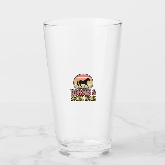 Horses & Social Work Retro Sunset Vector Design_1 Glass (Front)