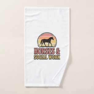 Horses & Social Work Retro Sunset Vector Design_1 Hand Towel