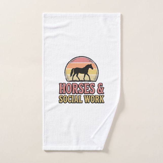 Horses & Social Work Retro Sunset Vector Design_1 Hand Towel (Hand Towel)