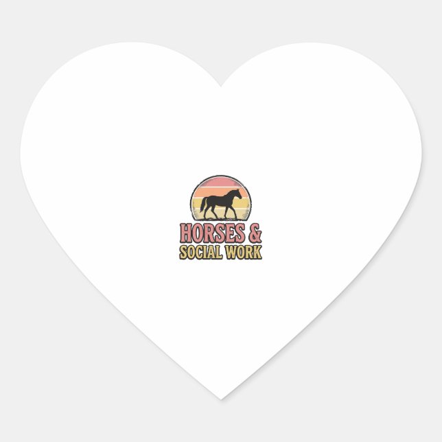 Horses & Social Work Retro Sunset Vector Design_1 Heart Sticker (Front)