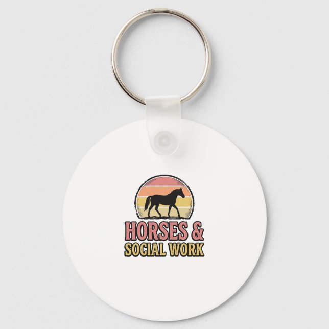 Horses & Social Work Retro Sunset Vector Design_1 Key Ring (Front)