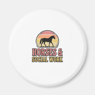 Horses & Social Work Retro Sunset Vector Design_1 Magnet