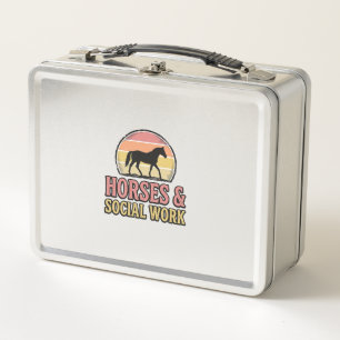 Horses & Social Work Retro Sunset Vector Design_1 Metal Lunch Box