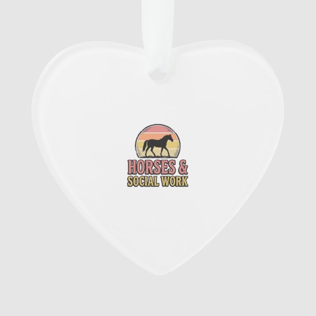 Horses & Social Work Retro Sunset Vector Design_1 Ornament (Front)