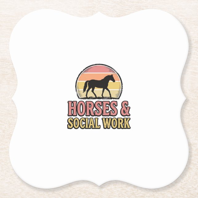 Horses & Social Work Retro Sunset Vector Design_1 Paper Coaster (Front)