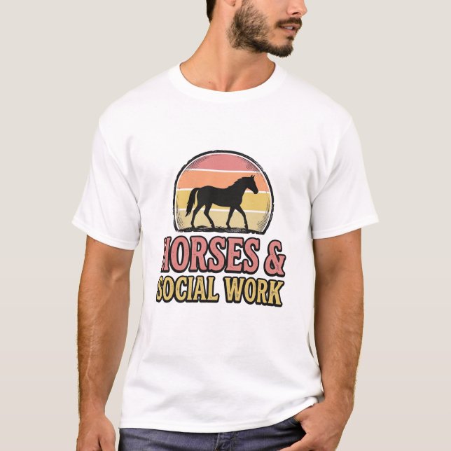 Horses & Social Work Retro Sunset Vector Design_1 T-Shirt (Front)