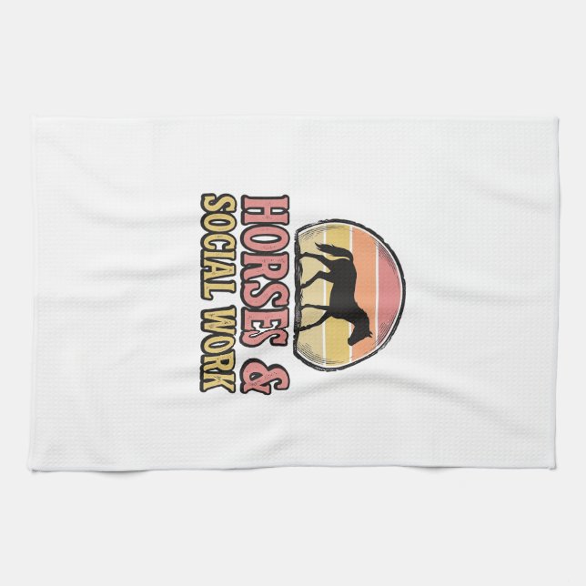Horses & Social Work Retro Sunset Vector Design_1 Tea Towel (Horizontal)