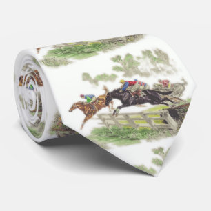 Horses Steeplechase Jumping Print Necktie
