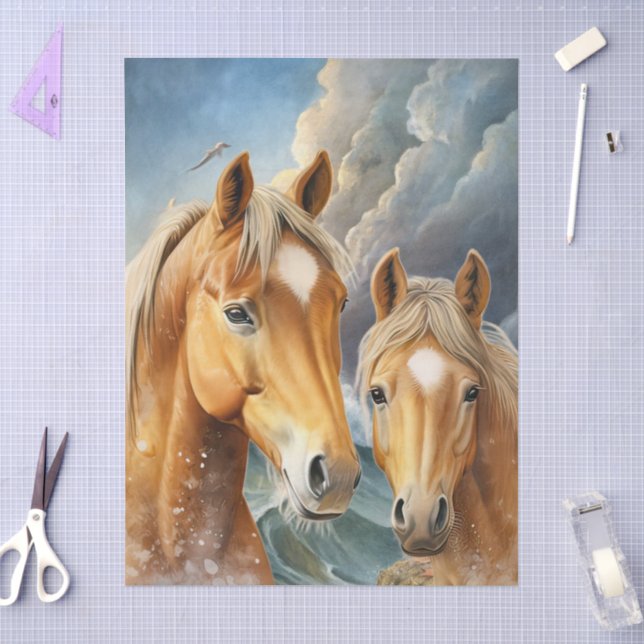 Horses Stormy Sky & Ocean Scene Tissue Paper (Craft)
