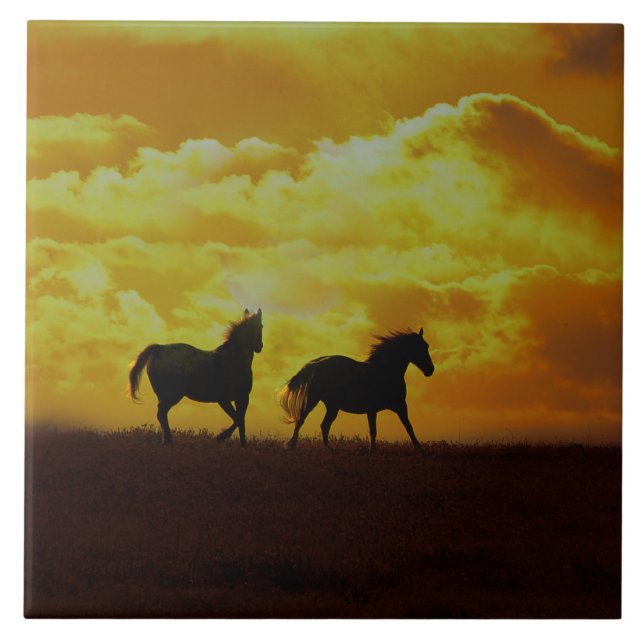 Horses Sunrise Art Tile (Front)