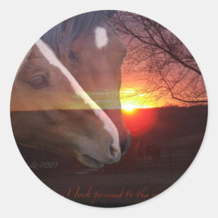 Horses Sunrise Classic Round Sticker