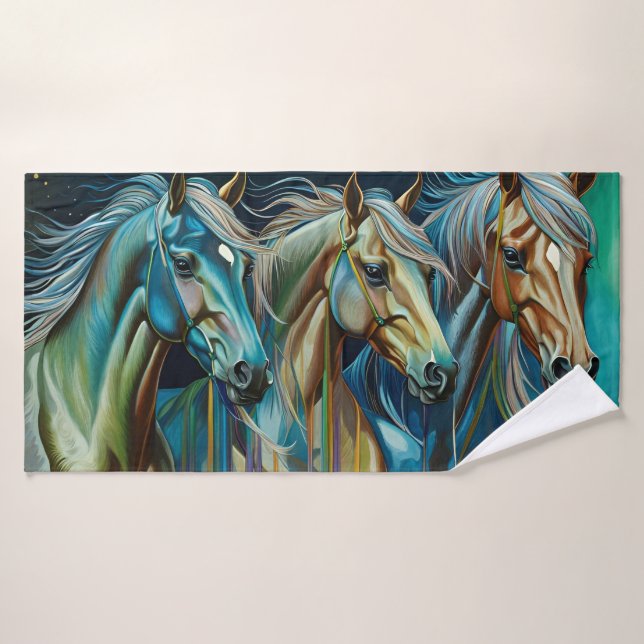 Horses Teal Bath Towel Set (Bath Towel)