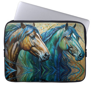 Horses Teal blue green brown Laptop Sleeve