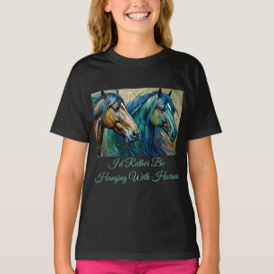 Horses Teal blue green brown T-Shirt