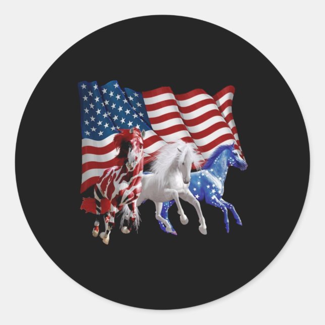 Horses Usa American Flag Horse Classic Round Sticker (Front)
