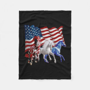 Horses Usa American Flag Horse Fleece Blanket