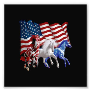 Horses Usa American Flag Horse Photo Print