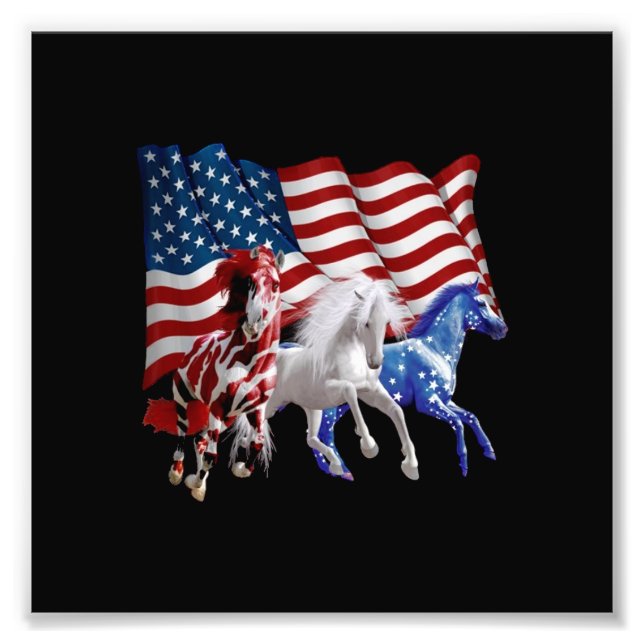 Horses Usa American Flag Horse Photo Print (Front)